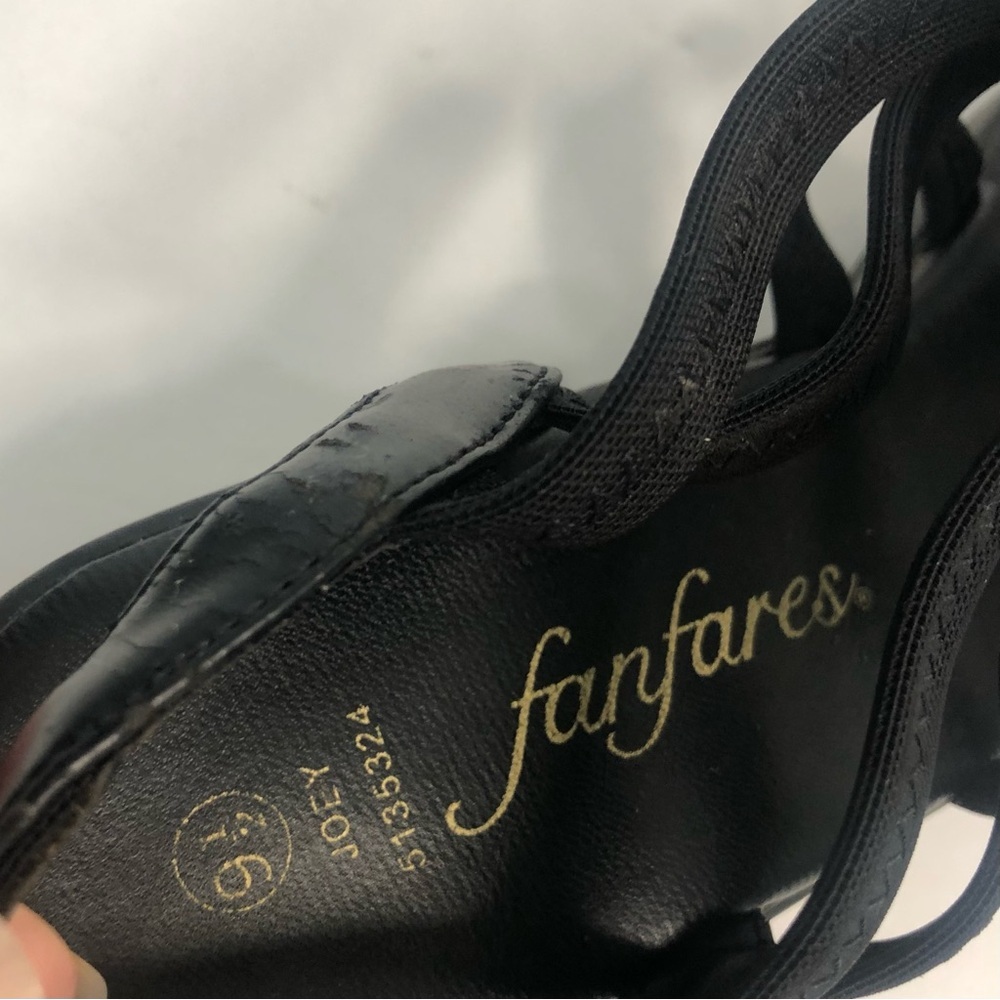 Fanfares Joey Womens Black Elastic Cage Strap Wedge Slingback Sandals Size 9.5 - Picture 3 of 7